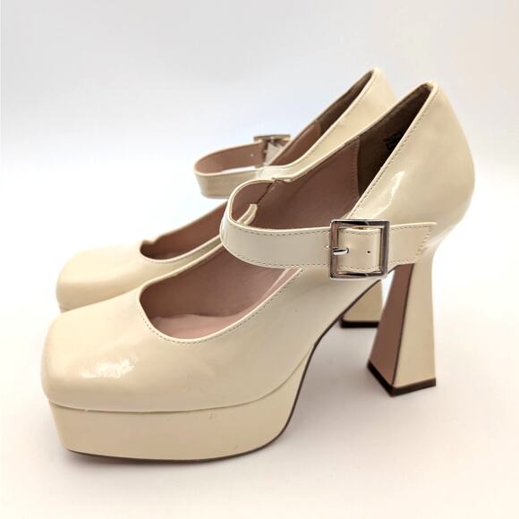 Chase & Chloe Mary Jane Platform Pump Square Toe Women's Beige Size US10 EU40.5 - Picture 1 of 12